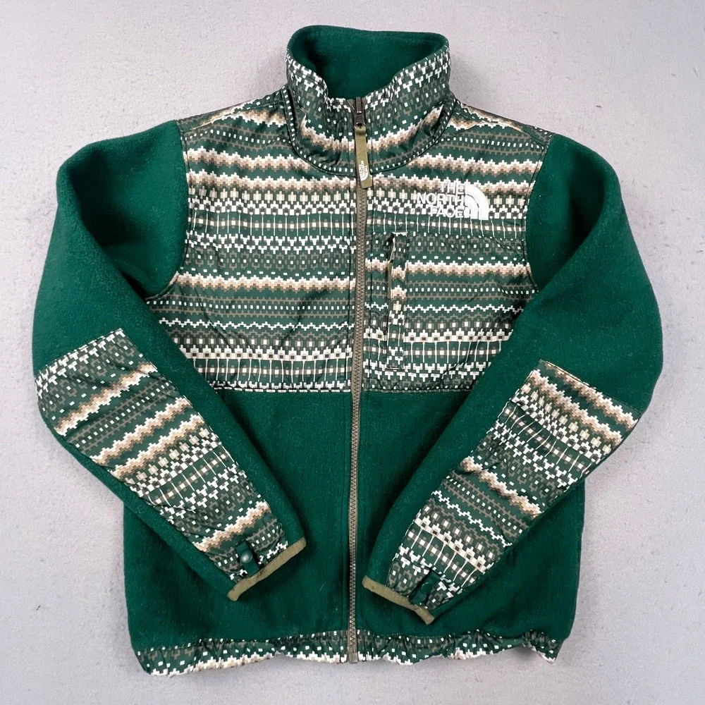 The North Face Fleece Jacket Youth M 10/12 Green Geometric Pattern Denali Style